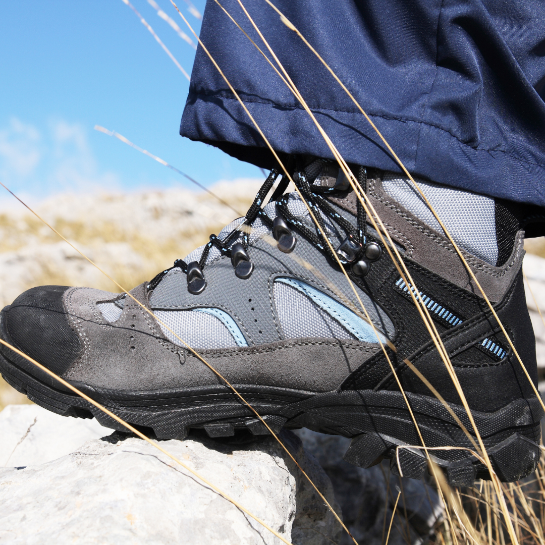 a boot on a hike